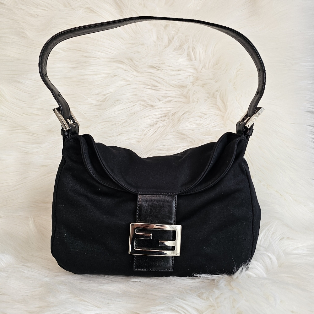 Authentic Fendi black neoprene baguette